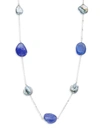 Belpearl Women's 14k White Gold 10-11mm Black Baroque Pearl & Tanzanite Stone Station Necklace