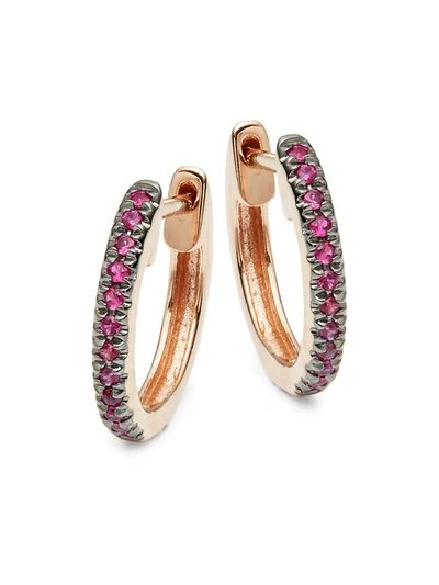 Saks Fifth Avenue Women's 14k Rose Gold & Pink Sapphire Hoop Earrings