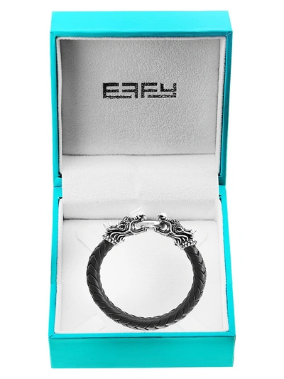 Effy Men's Sterling Silver, Black Sapphire & Leather Dragon Bracelet