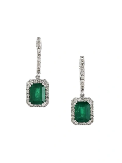 Effy Women's Diamond, Natural Emerald & 14k White Gold Dangle & Drop Earrings