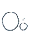 Belpearl Women's 3-piece Sterling Silver & 9-10mm Black Pearl Necklace, Bracelet & Earrings Set