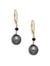 BELPEARL WOMEN'S 14K YELLOW GOLD, 10-11MM BLACK CULTURED TAHITIAN PEARL & BLACK SPINEL CRYSTAL DROP EARRINGS,0400010694396