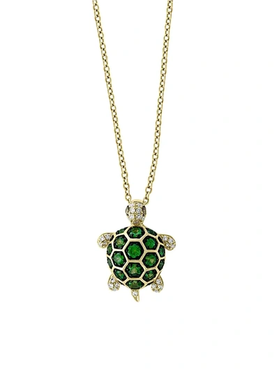 Effy Women's 14k Yellow Gold, Tsavorite & Diamond Turtle Pendant Necklace