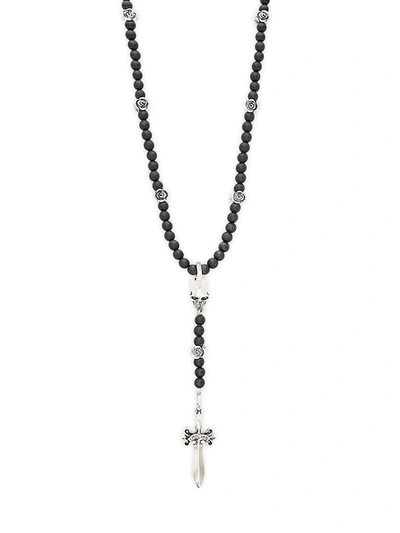 King Baby Studio Men's Sterling Silver & Black Onyx Rosary Bead Necklace