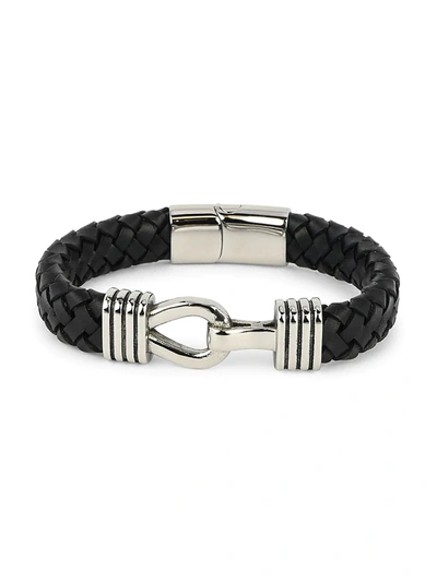 Jean Claude Men's Stainless Steel & Woven Leather Bracelet In Black