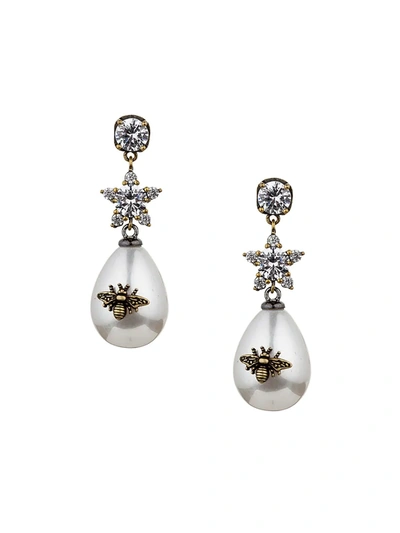Eye Candy La Women's Luxe Queen Bee 19mm Man Made Pearl Drop Earrings In Brass