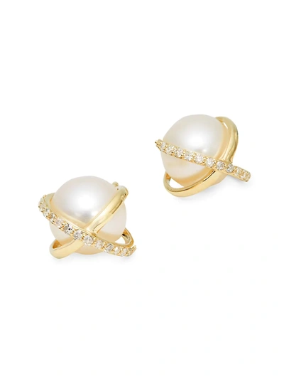 Effy Women's 14k Gold Freshwater Pearl & Diamond Stud Earrings