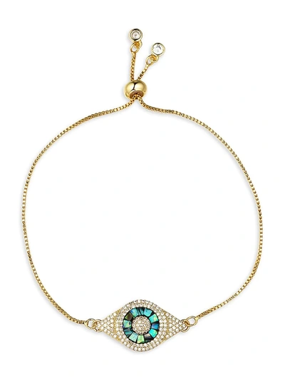 Eye Candy La Women's Luxe Mother Of Pearl & Crystal Evil Eye Bolo Bracelet In Neutral