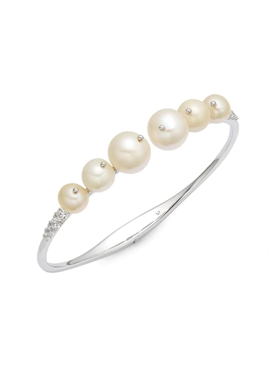 Adriana Orsini Women's Silvertone, 7-10mm Round Pearl & Crystal Cuff Bracelet In Neutral