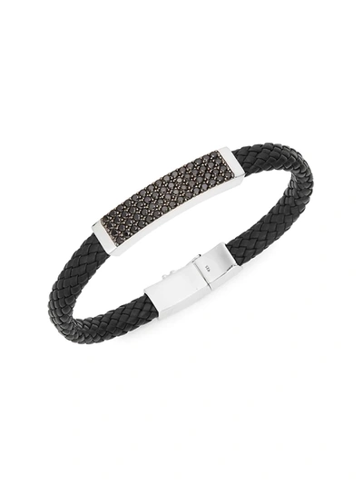 Effy Men's Sterling Silver Spinel Plaque Leather Bracelet In Black