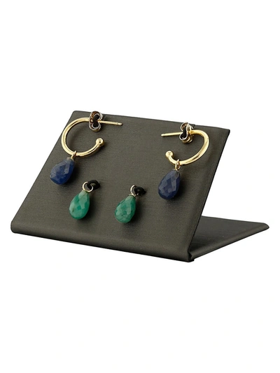 Saks Fifth Avenue Women's Set Of 2 14k Gold, Emerald & Sapphire Convertible Hoop Earrings