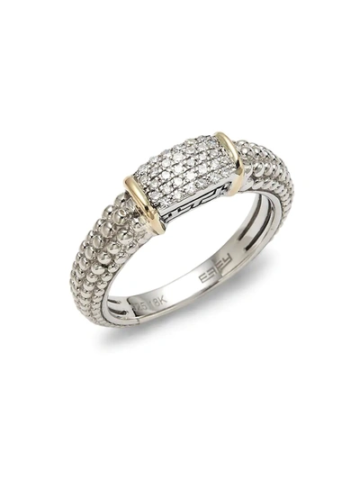 Effy Women's Two Tone 18k Gold, Sterling Silver & Diamond Band Ring