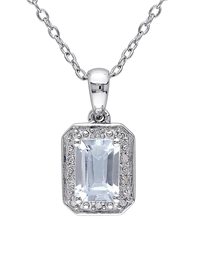 Sonatina Women's Sterling Silver, Blue Aquamarine & Diamond Pendant Necklace