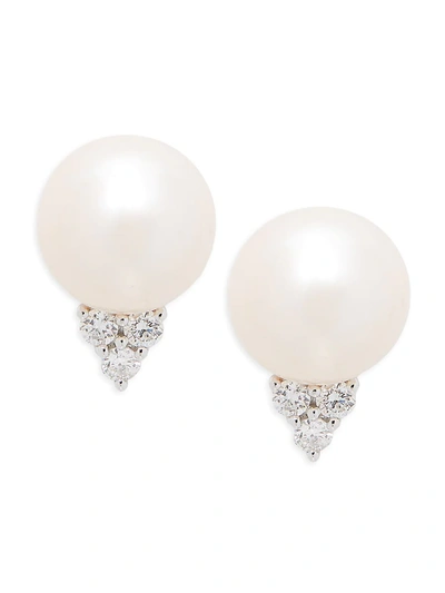 Saks Fifth Avenue Women's 14k White Gold, White Round Cultured Pearl & Diamond Stud Earrings