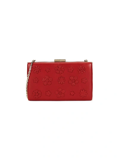 Valentino Garavani Floral-appliquéd Leather Box Clutch In Red