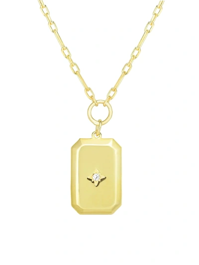 Chloe & Madison Women's Crystal Dog Tag Pendant Necklace In Silver