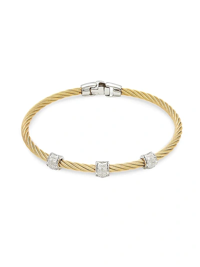 Alor Women's Two-tone Stainless Steel, 18k White Gold & Diamond Bracelet