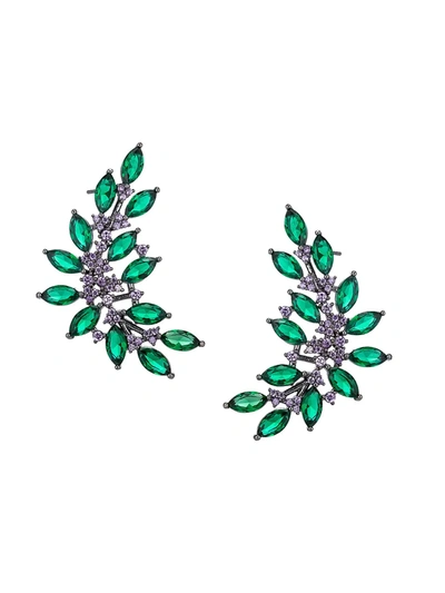 Eye Candy La Women's Luxe Silvertone & Crystal Drop Earrings In Green
