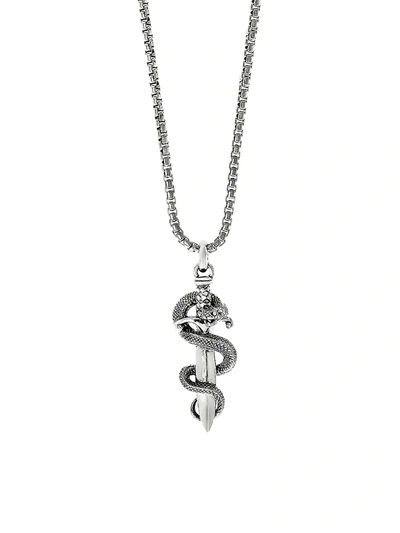 Effy Men's Rhodium Plated Sterling Silver Sword & Snake Pendant Necklace