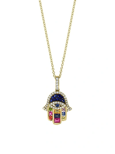 Effy Women's 14k Yellow Gold & Multi Stone Hamsa Pendant Necklace
