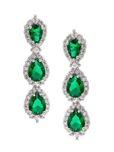 Eye Candy La Women's Luxe Rhodium Plated & Emerald Green Crystal Drop Earrings