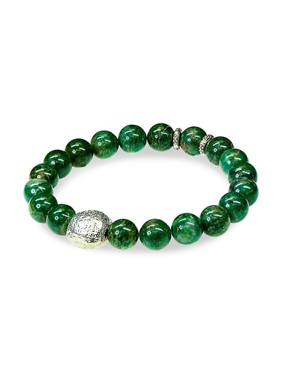 Jean Claude Men's Sterling Silver & African Jade Beaded Bracelet