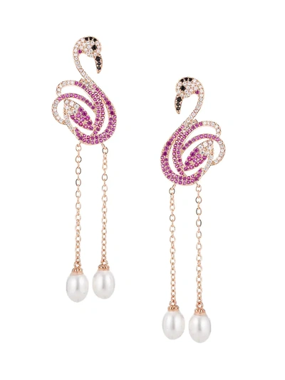 Eye Candy La Women's Luxe Crystal & Faux Pearl Pink Flamingo Drop Earrings