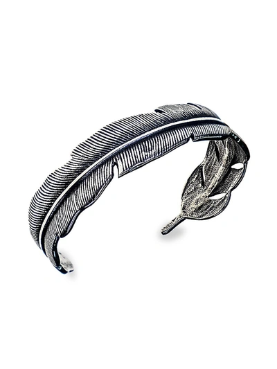 Jean Claude Men's Stainless Steel Holly Feather Bangle Bracelet In Silver