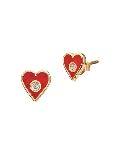 Gabi Rielle Women's 22k Gold Vermeil, Enamel & Cubic Zirconia Heart Stud Earrings