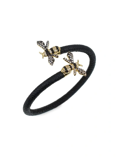 Cz By Kenneth Jay Lane Women's 18k Goldplated, Faux Stingray & Cubic Zirconia Bumble Bee Wrap Bracelet In Black