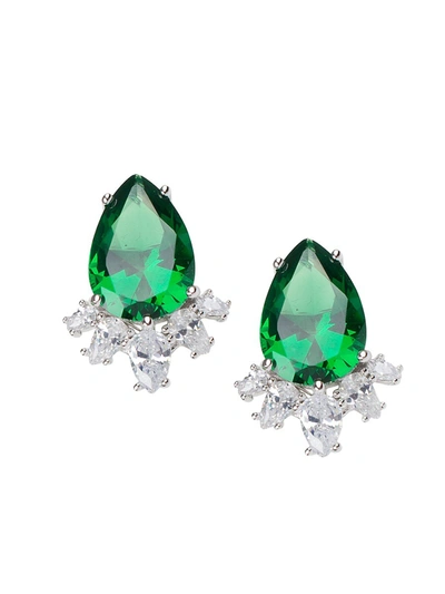 Cz By Kenneth Jay Lane Women's Rhodium Plated & Crystal Statement Pear Earrings In Green