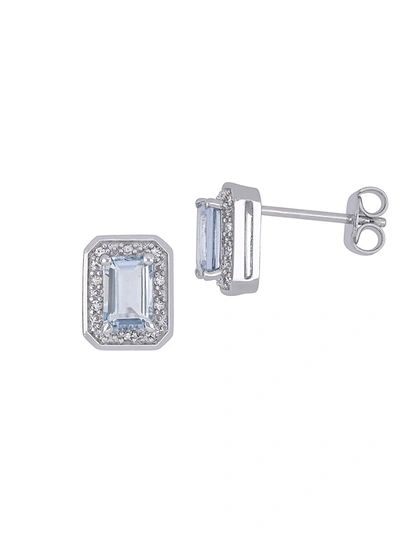 Sonatina Women's Sterling Silver, Aquamarine & Diamond Earrings