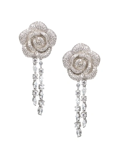 Cz By Kenneth Jay Lane Women's Cubic Zirconia 3d Pavé Flower Drop Earrings In Neutral