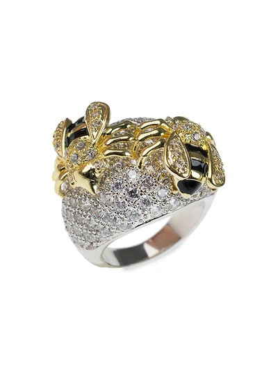 Cz By Kenneth Jay Lane Women's 18k Goldplated, Rhodium Plated & Crystal Bee Dome Band Ring In Neutral
