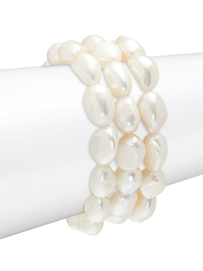 Masako Women's 3-piece 9-10mm White Baroque Freshwater Pearl Bracelet Set