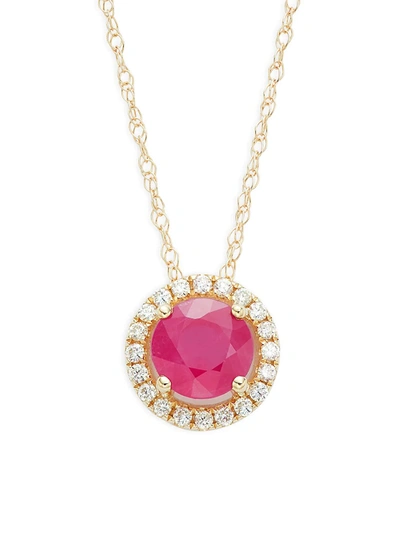 Saks Fifth Avenue Women's 14k Yellow Gold, Ruby & Diamond Pendant Necklace