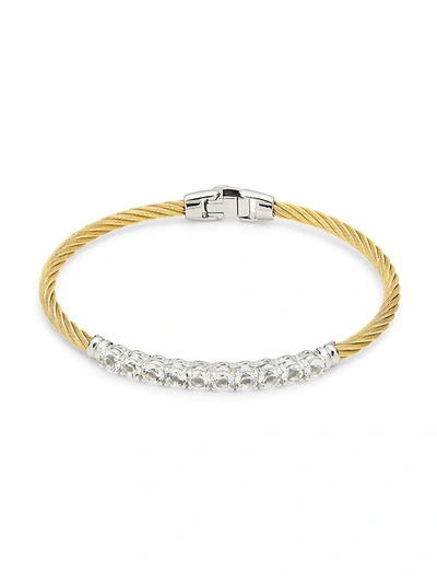 Alor Women's Stainless Steel, 14k Yellow Gold & White Topaz Cable Bracelet