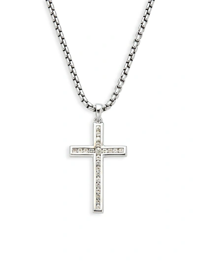 Effy Men's Sterling Silver & White Sapphire Cross Pendant Necklace