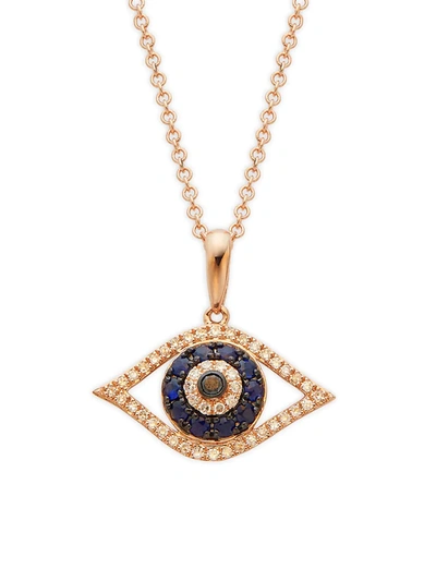 Effy Women's 14k Rose Gold, Diamond & Blue Sapphire Evil Eye Pendant Necklace