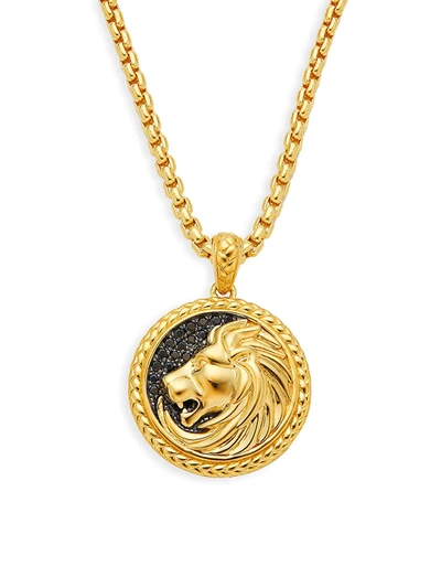 Effy Men's Goldplated Sterling Silver & Black Sapphire Embossed Lion Pendant Necklace