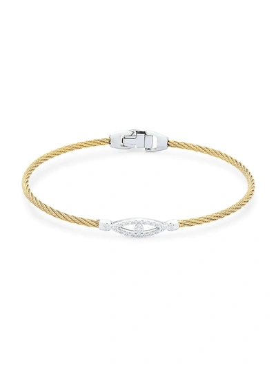 Alor Women's Two Tone 18k White Gold & Stainless Steel Diamond Evil Eye Rope Bracelet