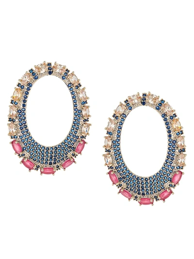 Eye Candy La Women's Samantha Multi-color Cubic Zirconia Oval Hoop Earrings In Neutral