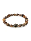 EYE CANDY LA MEN'S GOLDTONE & AGATE BEADS HAMSA HAND STRETCH BRACELET,0400012094353