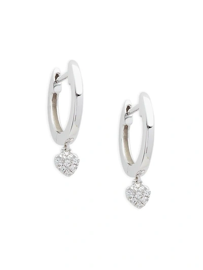 Saks Fifth Avenue Women's 14k White Gold & Diamond Heart-charm Huggie Earrings