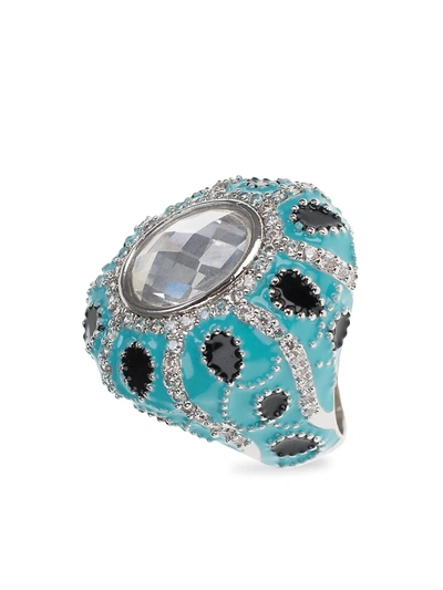 Cz By Kenneth Jay Lane Women's Turban Rhodium Plated & Crystal Ring In Neutral