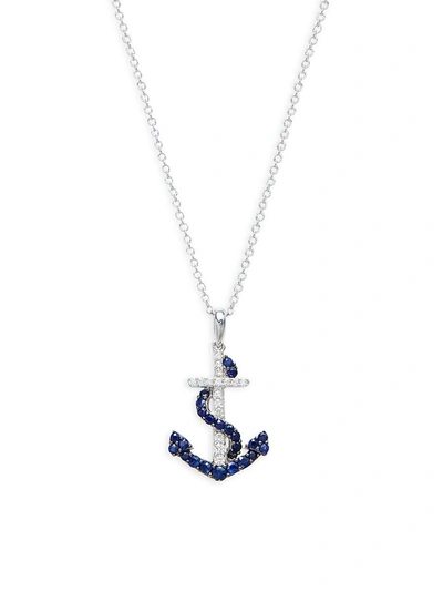 Effy Women's 14k White Gold Sapphire & Diamond Cross & Anchor Pendant Necklace