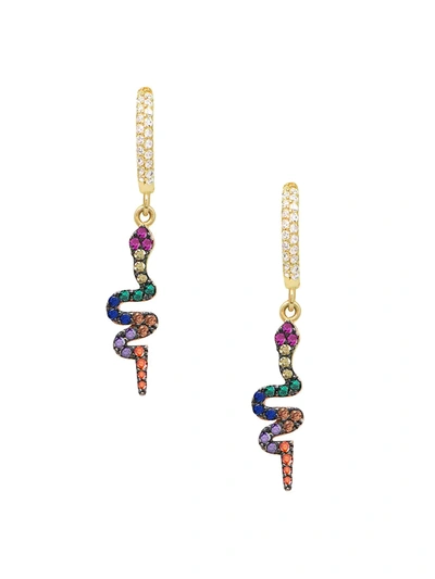 Gabi Rielle Women's 22k Gold Vermeil & Multicolor Cubic Circonia Rainbow Snake Drop Earrings