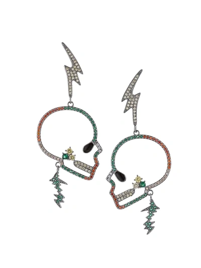 Eye Candy La Women's The Luxe Skull Lightning Crystal Drop Earrings In Brass
