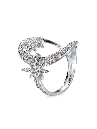 Eye Candy La Women's The Luxe Moon Star Silvertone & Pavé Crystal Adjustable Ring In Neutral