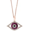 Effy Women's 14k Rose Gold Pink Ruby, Black & White Diamond Evil Eye Pendant Necklace In Black